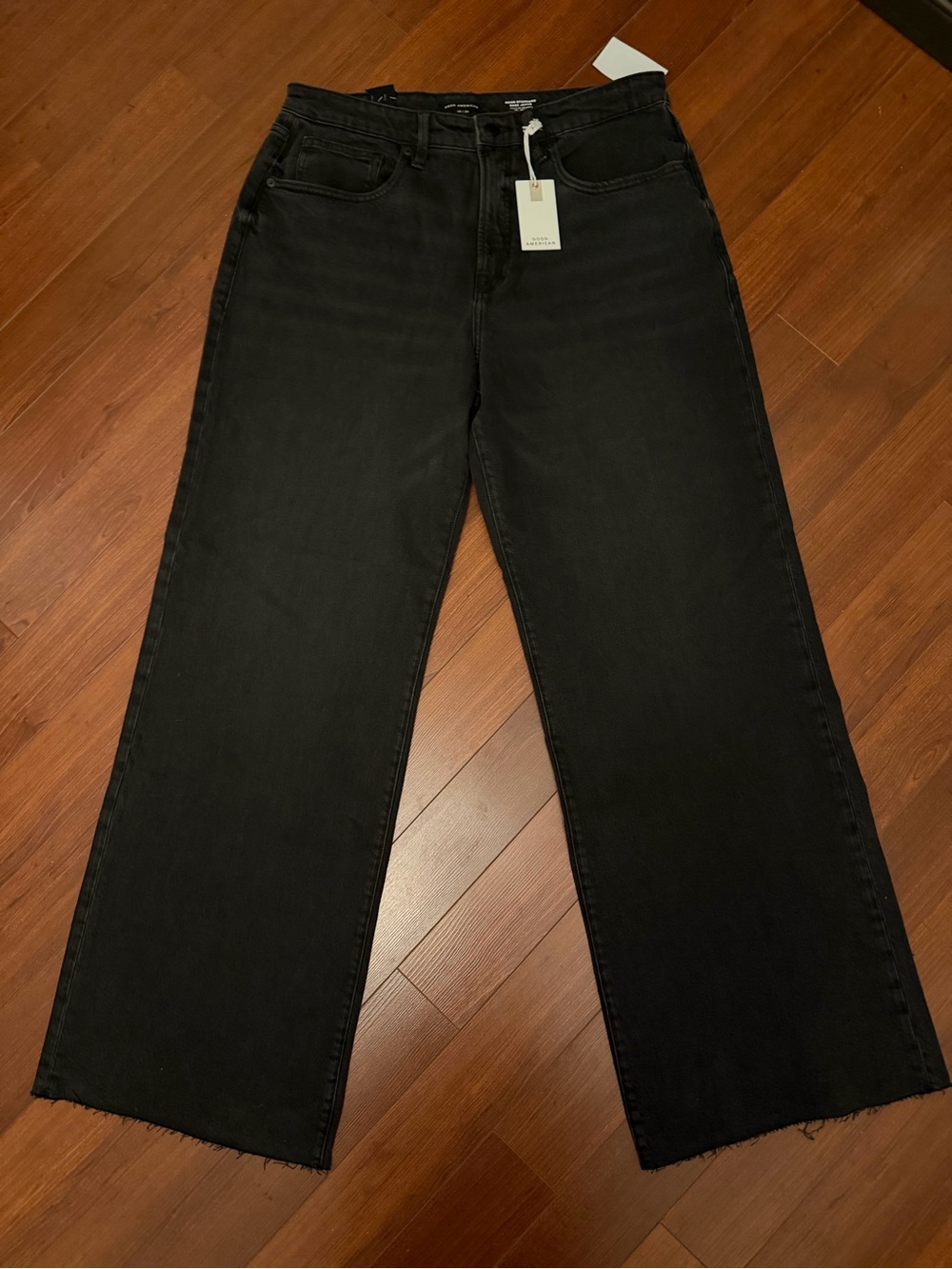 Good American Good Standard Ease Jeans 12/31 Black Wide Leg NWT $169